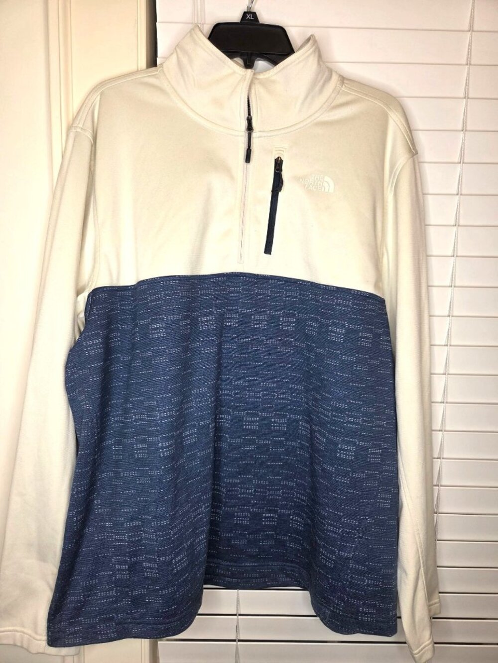 Mens The North Face XL 1/4 zip Pullover Fleece Beige Blue Polyester heritage